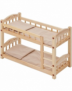 Двухъярусная кукольная кроватка из дерева с бежевым текстилем (Paremo, PFD116-05)